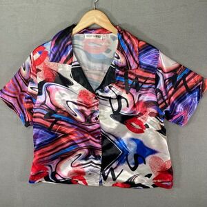 Sleep World Womens Large Colorful Abstract Button Up Shirt Statement Top